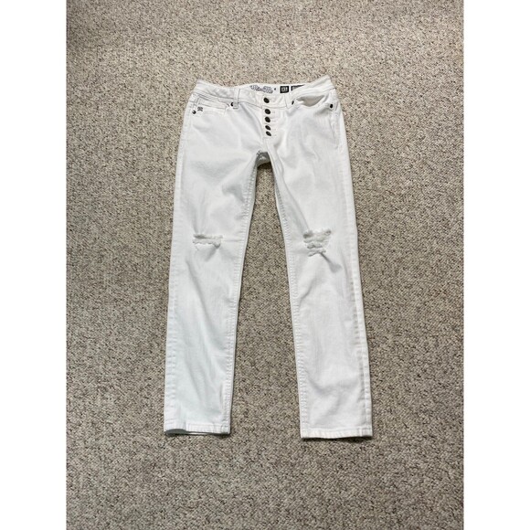 Miss Me Denim - 31 Miss Me Mid Rise Skinny Buttonfly Distressed White